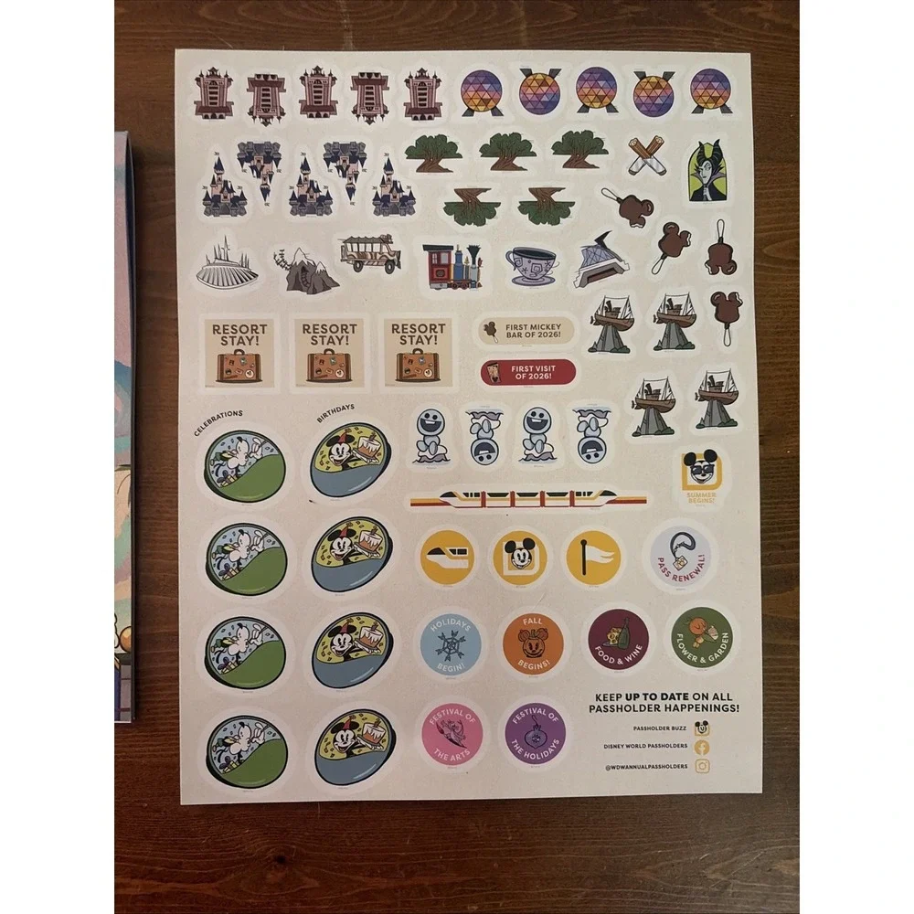 2026 Walt Disney World Full Color Calendar with stickers. Annual Passholder only